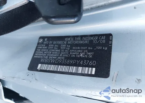 2009 BMW M3 z USA, uszkodzony, nr VIN WBSWD93589PY43760